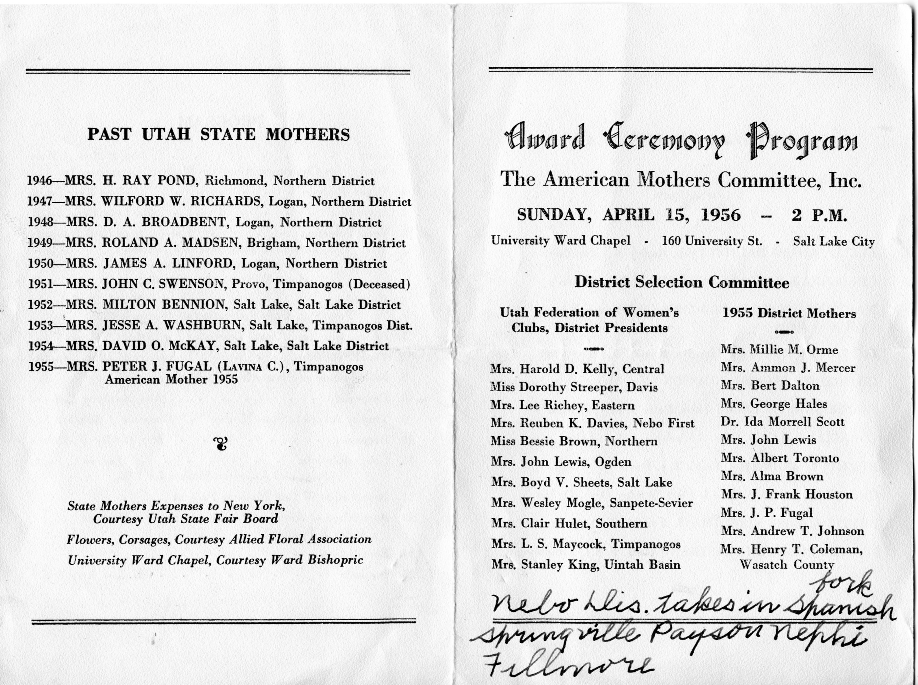 American Mothers Award Ceremony Program