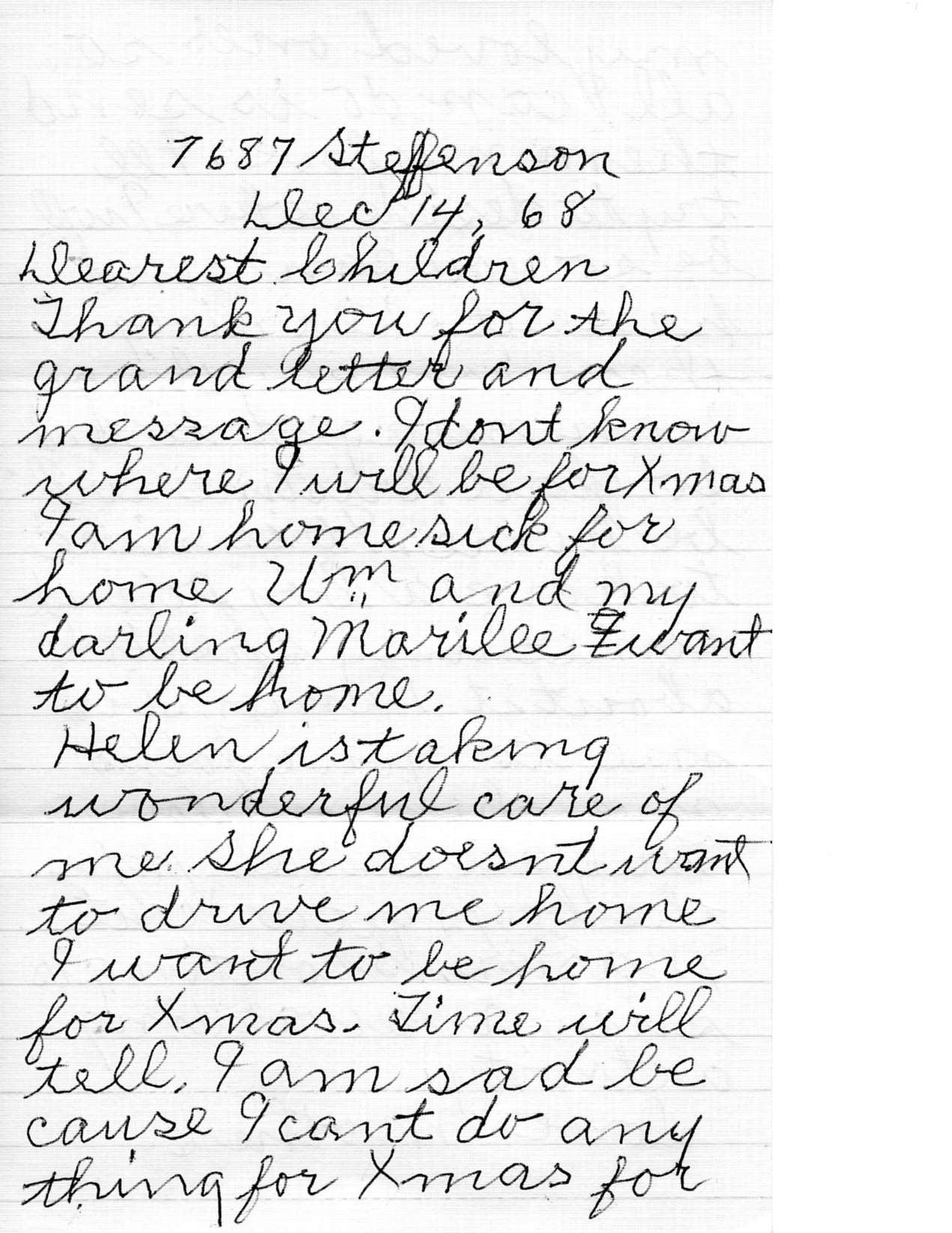Letter from Lottie to children 14 Dec 1968
