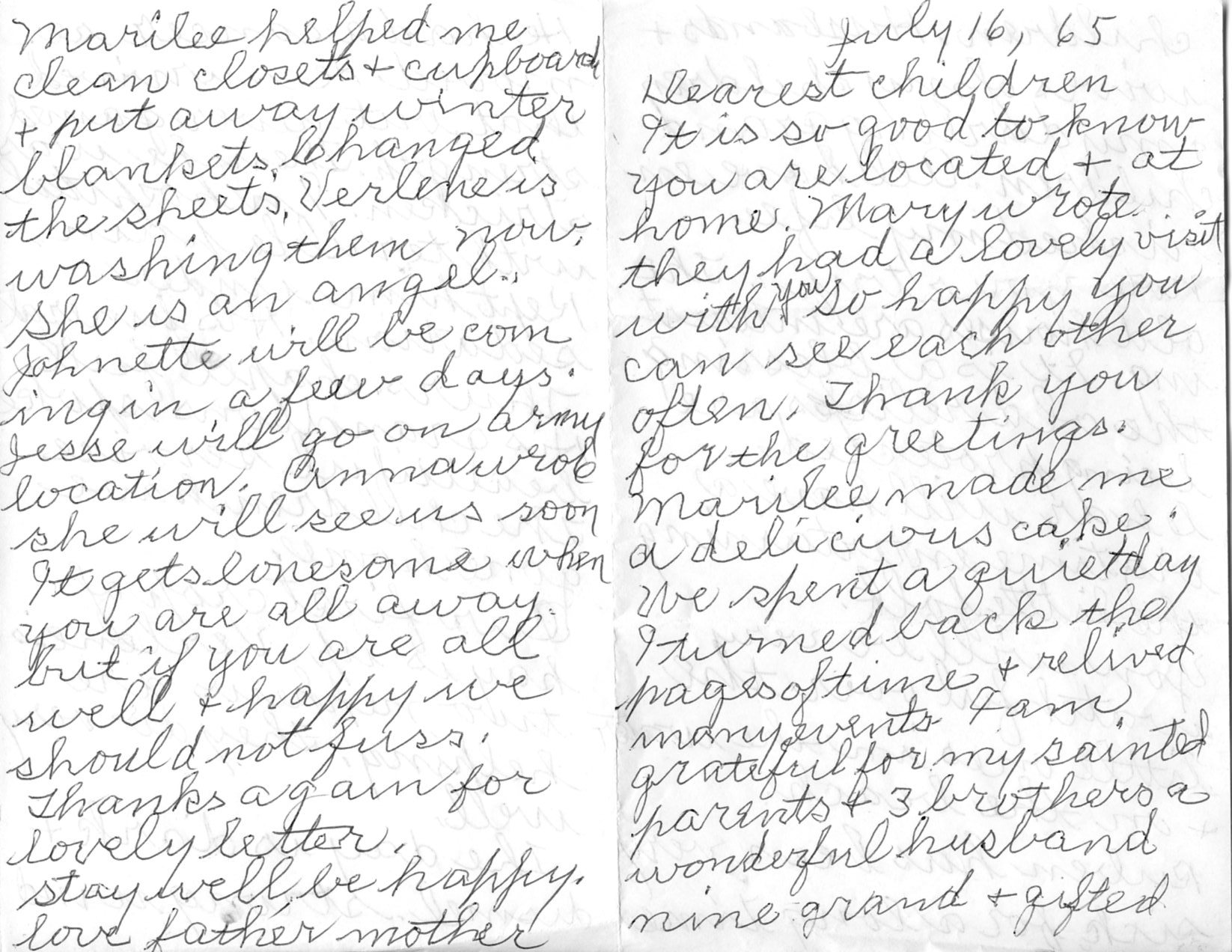 Letter from Lottie to children 16 Jul 1965