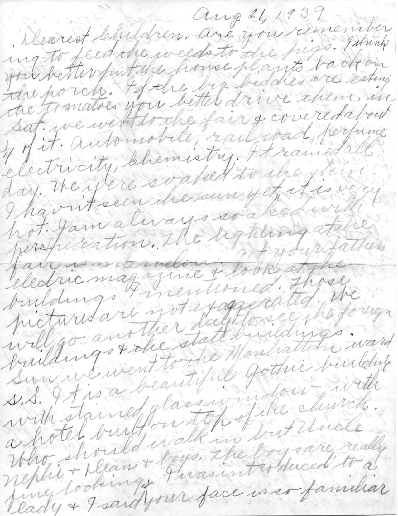 Letter from Lottie to children 21 Aug 1939
