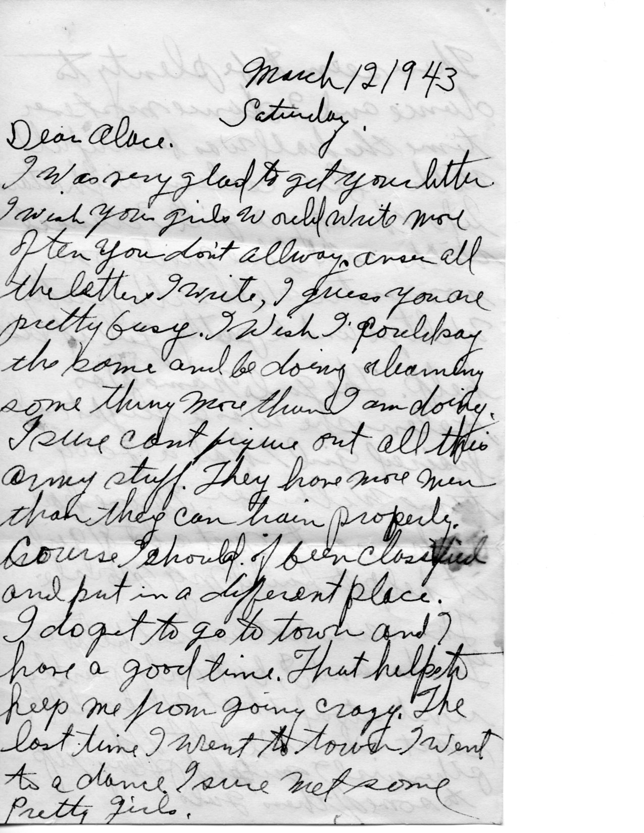 Letter from William to Alice 12 Mar 1943