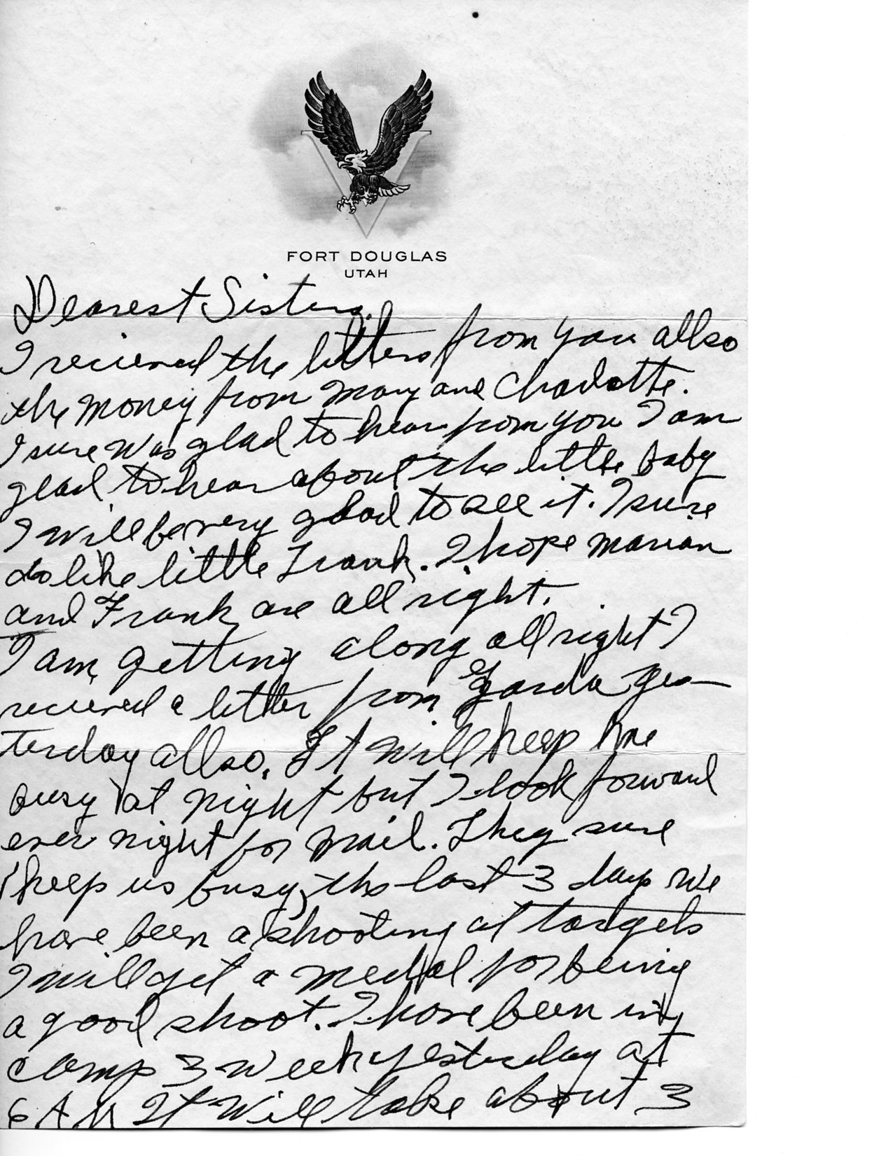 Letter from William to Sisters 1943 from Fort Douglas