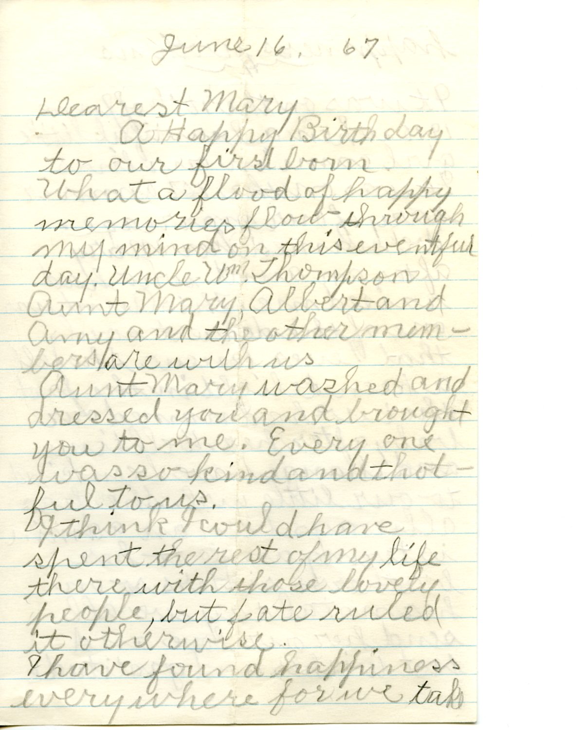 Lotties letter to Mary 16 Jun 1967